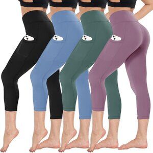 Women's 4 Pack Capri Leggings High Waist Pockets Yoga Tights for Summer